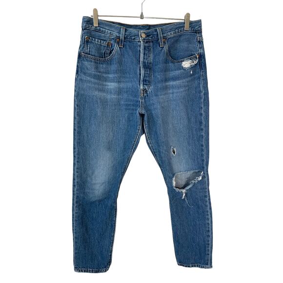 LEVI'S PREMIUM 501 Skinny Jeans High Rise Distressed Sansome Street 32 Grunge - Picture 2 of 13